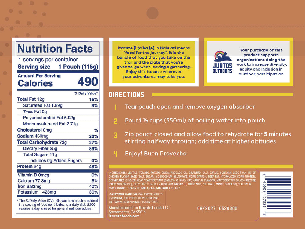 
                  
                    Nutrition label and directions on a food pouch packaging 
                  
                