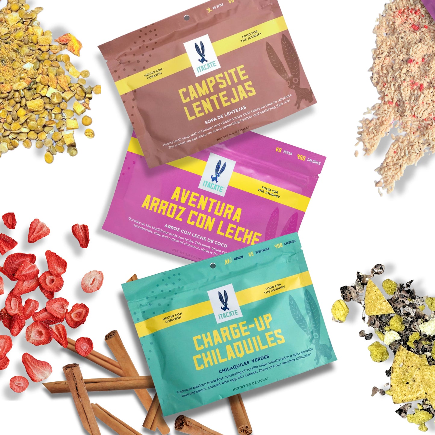 
                  
                    3 meal Itacate bundle with imagery of backpacking meals in the background
                  
                